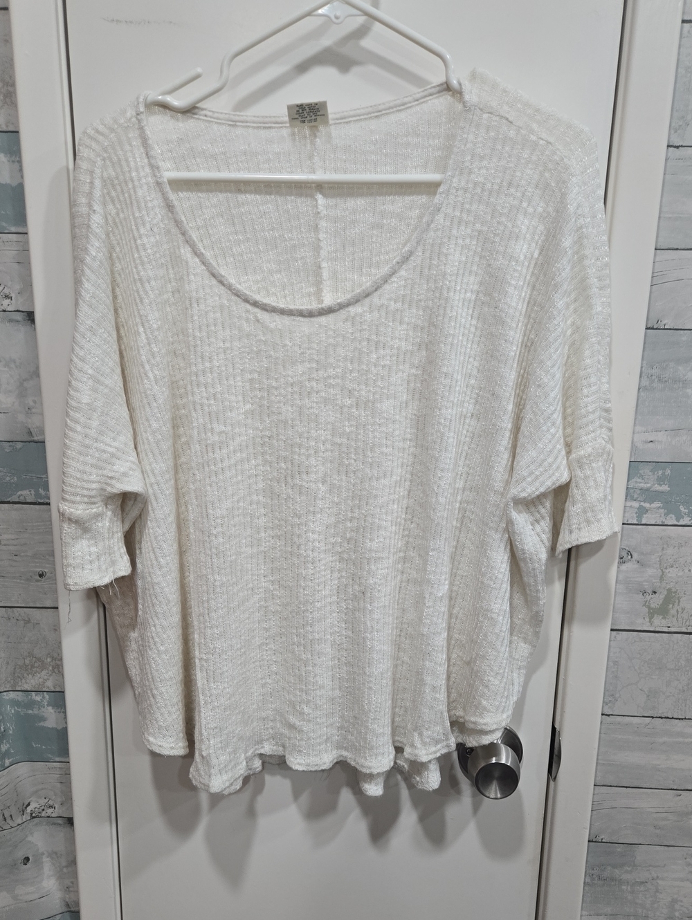 Full Tilt Lightweight White Scoop Neck Waffle Knit Top